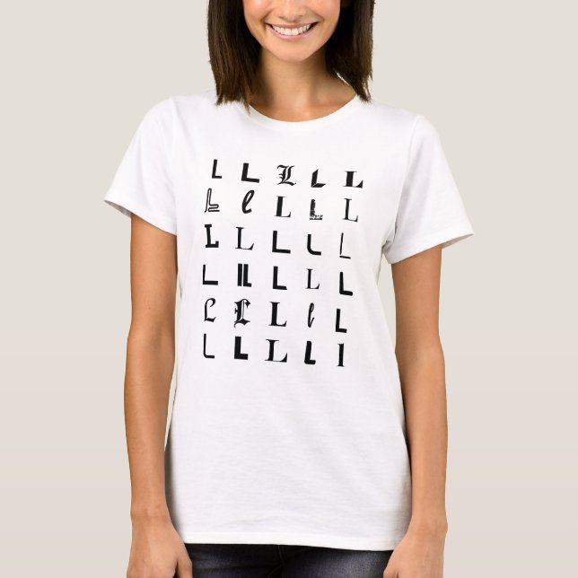 Camiseta com design mosaico de letra monograma L t (Frente)