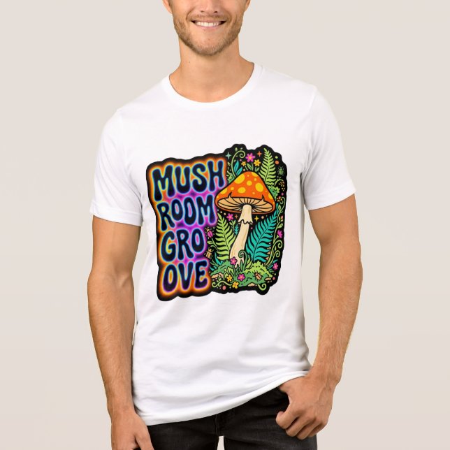 Camiseta com Design Retro Estético Mushroom Groove (Frente)