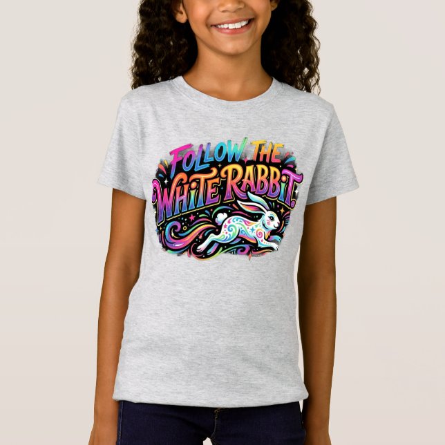 Camiseta com Design Siga o Coelho Branco (Frente)