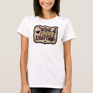 Camiseta com design 'VINHO ROSA FRESCO RESOLVE TUD