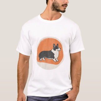 Camiseta com Emblema de Silhueta Retro Corgi