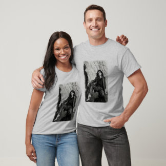Camiseta com Esboço de Moda Preto e Branco