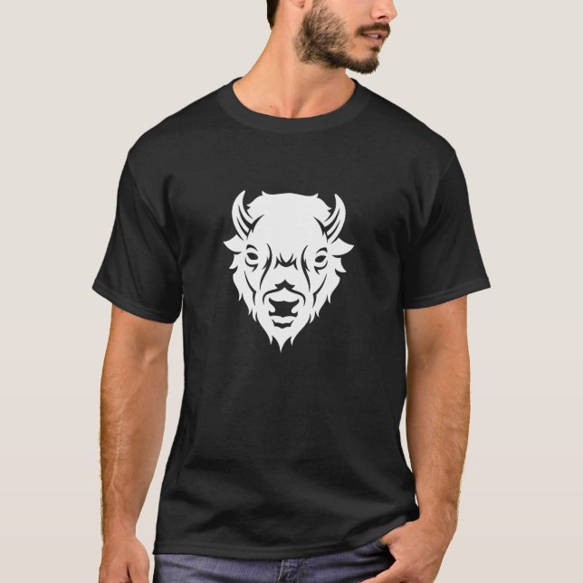 Camiseta com Estampa de Emblema de Cabeça de Búfal (Frente)