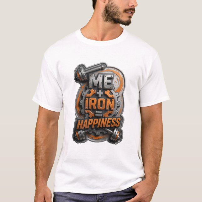 Camiseta com estampa ME IRON HAPPINESS em prata (Frente)