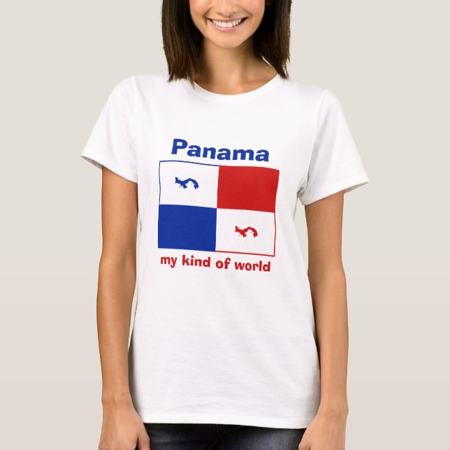 Camiseta com Estandarte do Panamá + Mapa + Texto (Frente)