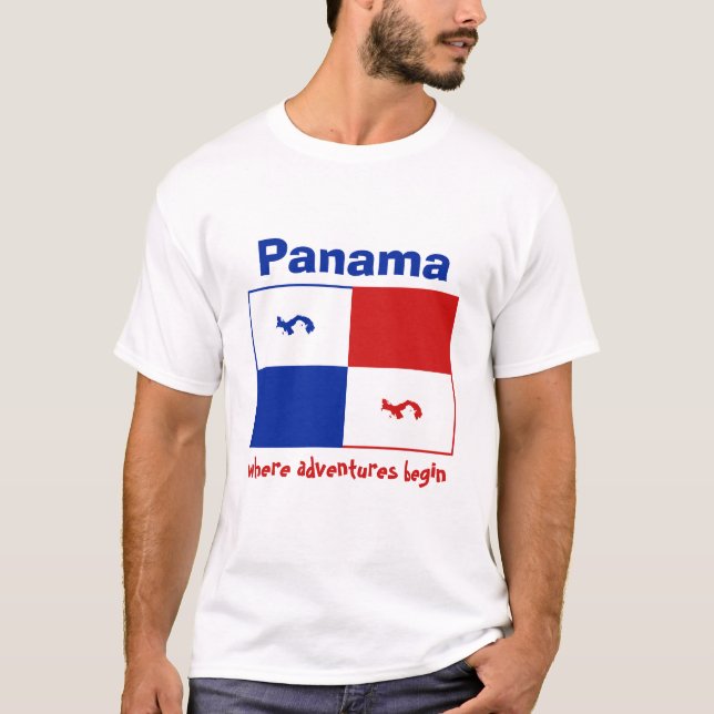 Camiseta com Estandarte do Panamá + Mapa + Texto (Frente)
