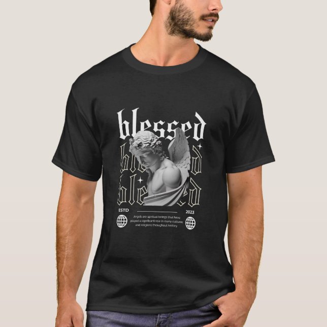Camiseta com Estátua de Anjo Gótico Abencoado (Frente)