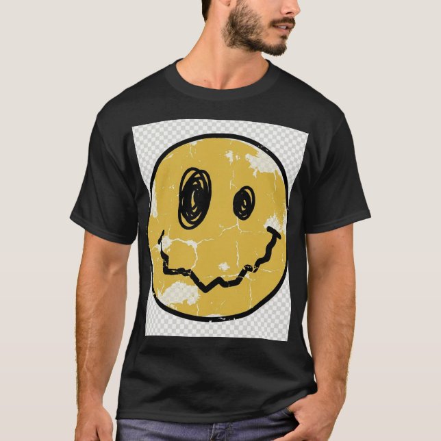 Camiseta com Face Sorridente Distorcida por Falha  (Frente)