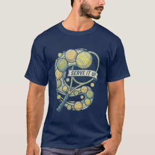Camiseta com Faixa de Raquete de Tênis e Bolas