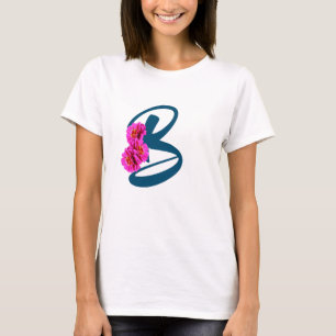 Camiseta com Flores de Zínia e Monograma Inicial B