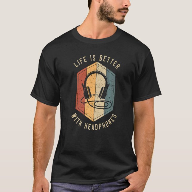Camiseta Com Fones de ouvido Para Produtor De Música Dj Mix (Frente)