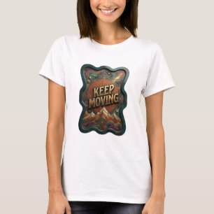 Camiseta com Frase Icônica em Dourado KEEP MOVING