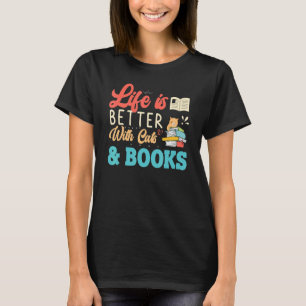 Camiseta Com Gatos E Livros Livro De Gato Para Mulheres