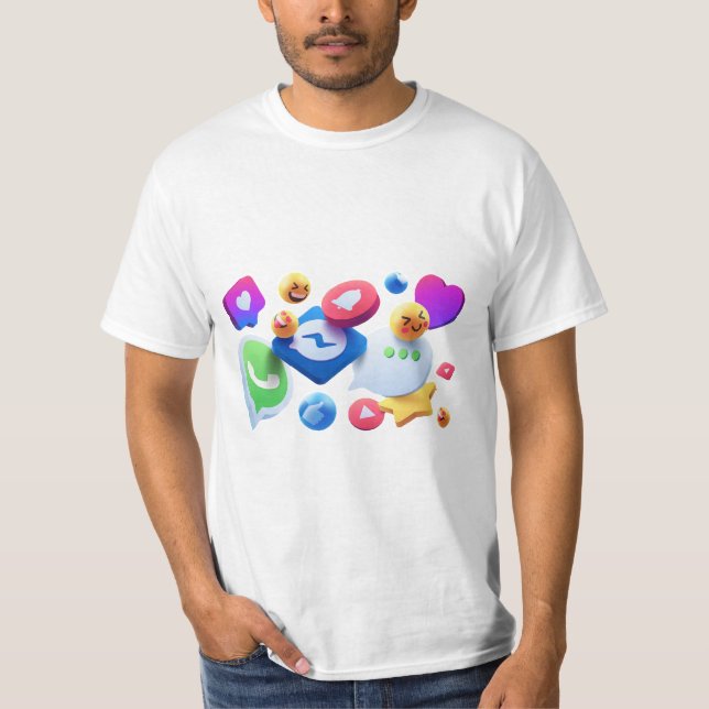 camiseta com ícones das mídias sociais (Frente)