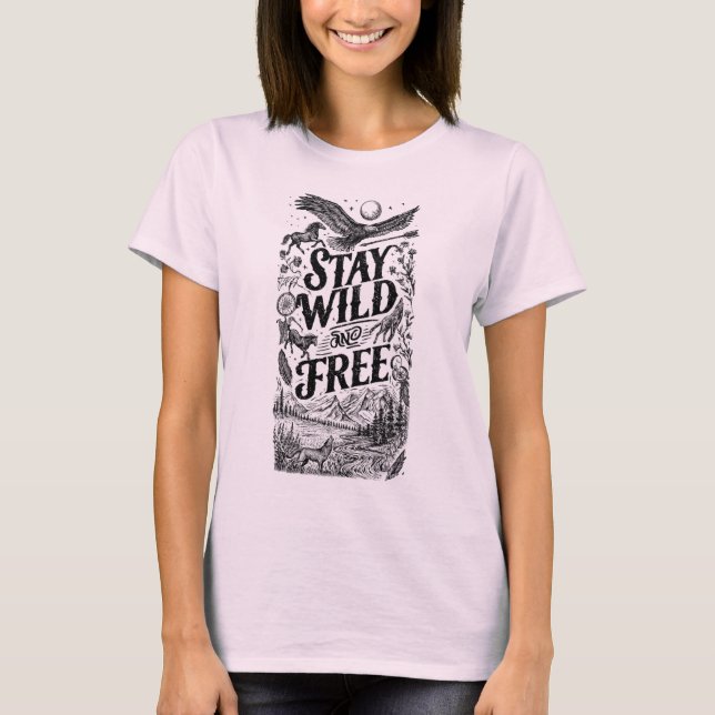 Camiseta com Ilustração da Natureza 'Fique Selvage (Frente)