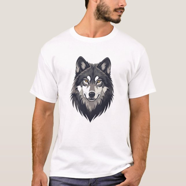 Camiseta com Ilustração de Cabeça de Lobo Forte (Frente)