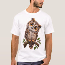 Camiseta com Ilustração de Coruja Fofa em Galho