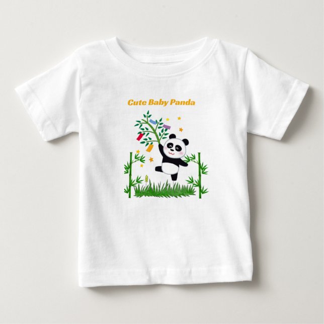 Camiseta com Ilustração de Panda Bebê Fofo com Bam (Frente)