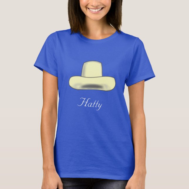 Camiseta com imagem de desenho de chapéu & texto e (Frente)