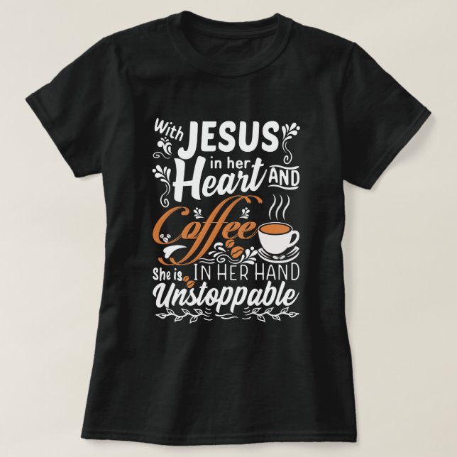 Camiseta Com Jesus em seu coração | Café Cristão Engraçado (Frente do Design)