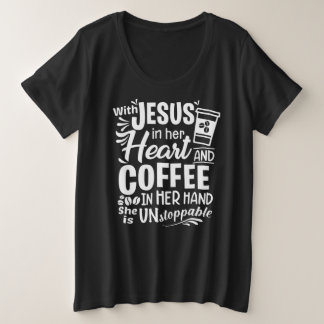 Camiseta Com Jesus em seu coração e café na mão