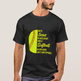 Camiseta Com Jesus Em Seu Coração Ela É Um Softball Implacá