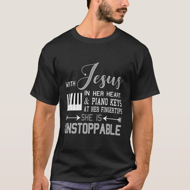 Camiseta Com Jesus Em Seu Coração Piano Chaves No Fingerti (Frente)