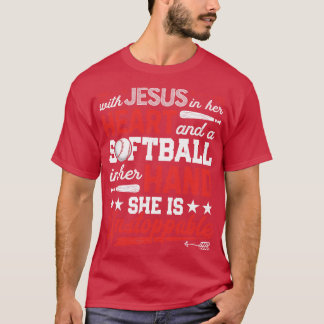 Camiseta Com Jesus em seu coração Softball for Men Women Bo