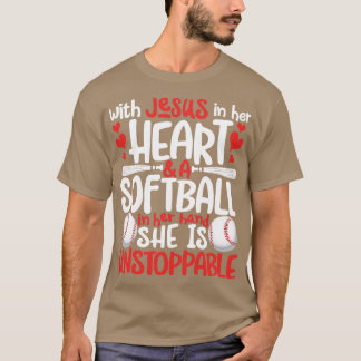 Camiseta Com Jesus em seu coração Softball for Men Women Bo
