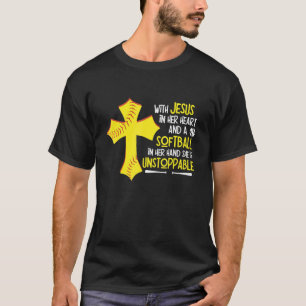 Camiseta Com Jesus Em Seu Coração Um Softball Em Sua Mão