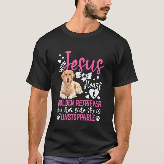 Camiseta Com Jesus No Coração E Golden Retriever (Frente)