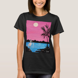 Camiseta com linda cena da orla com Garça