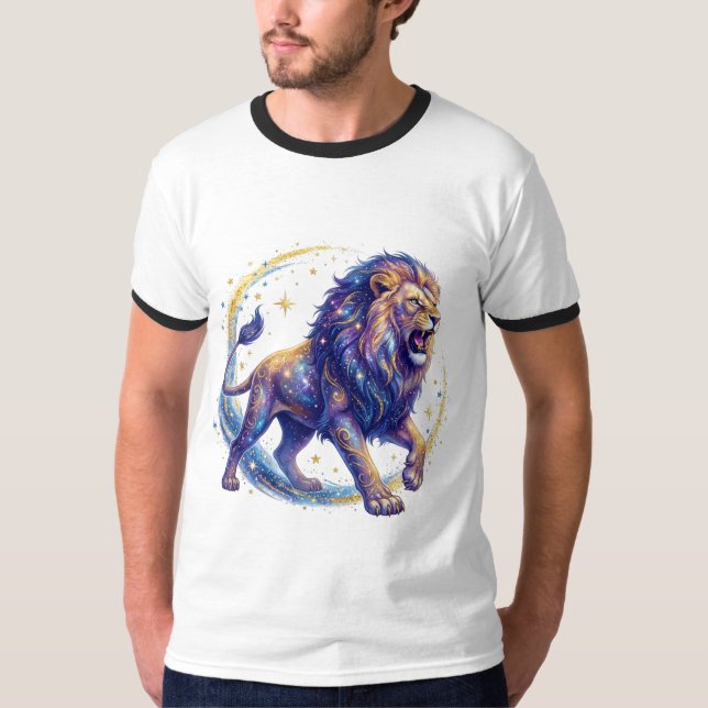 Camiseta com Logotipo de Leão Geométrico Cósmico (Frente)