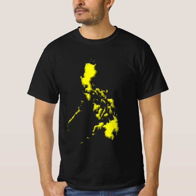 Camiseta com Mapa Amarelo das Filipinas em Preto (Frente)
