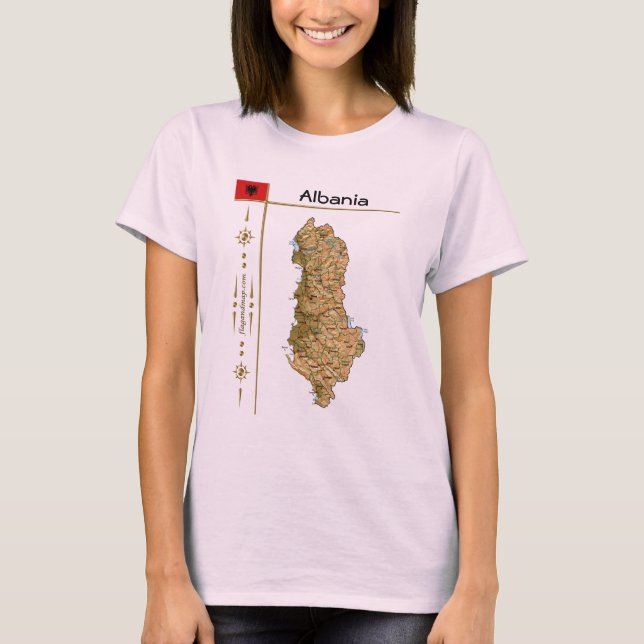 Camiseta com Mapa da Albânia + Bandeira + Título (Frente)