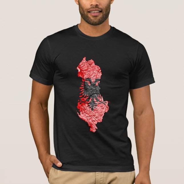 Camiseta com Mapa da Albânia em Cores da Bandeira (Frente)