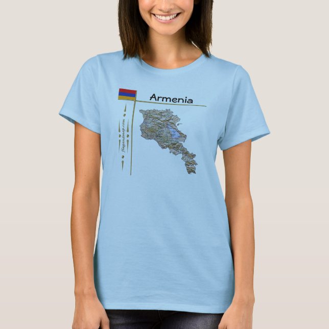 Camiseta com Mapa da Armênia + Bandeira + Título (Frente)