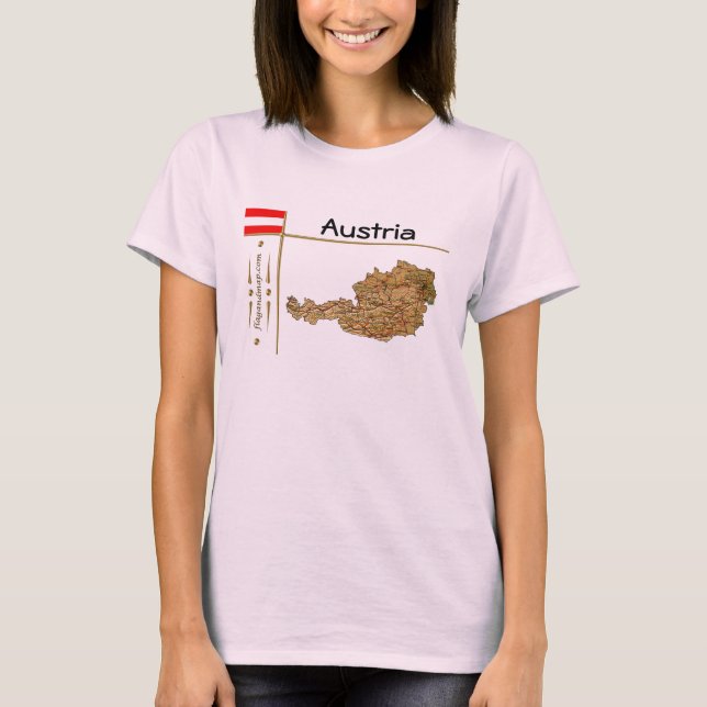 Camiseta com Mapa da Áustria + Bandeira + Título (Frente)