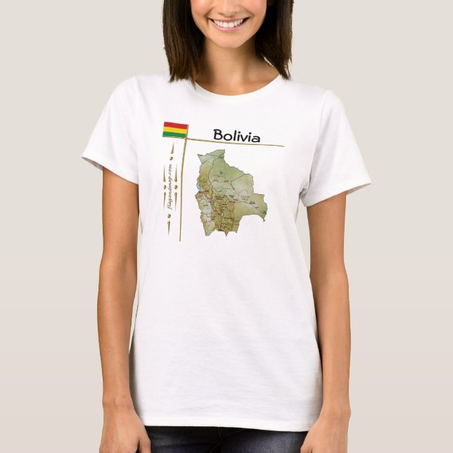 Camiseta com Mapa da Bolívia + Bandeira + Título (Frente)