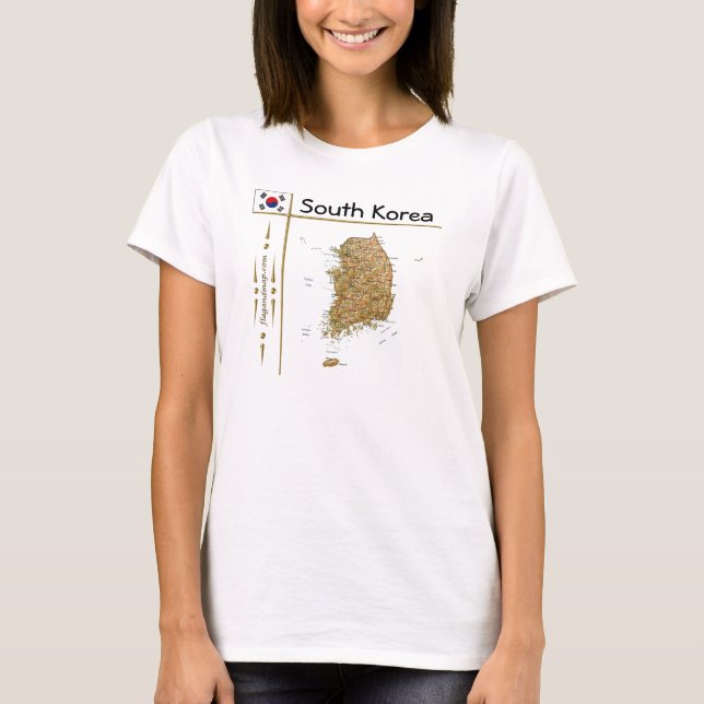 Camiseta com Mapa da Coreia do Sul + Bandeira + Tí (Frente)