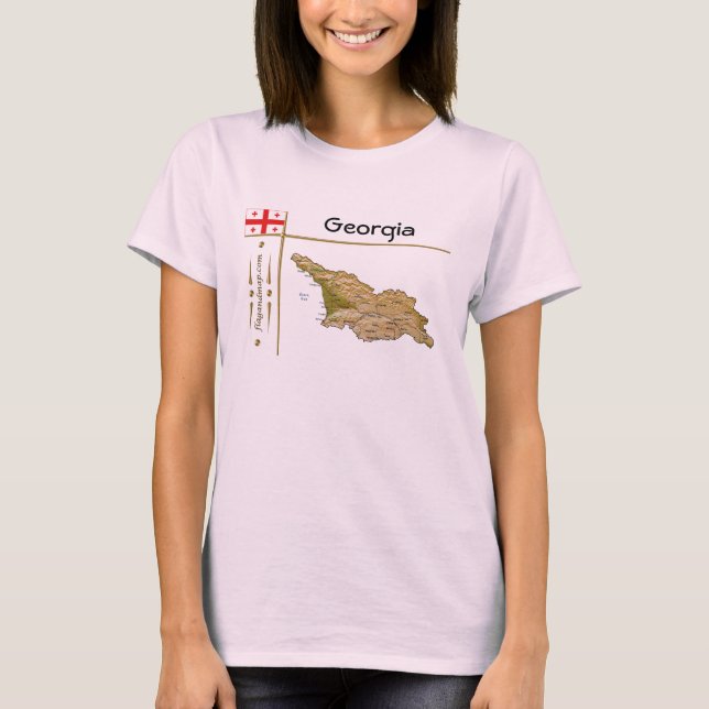 Camiseta com Mapa da Geórgia + Bandeira + Título (Frente)