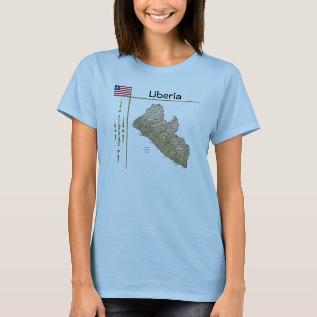 Camiseta com Mapa da Libéria + Bandeira + Título (Frente)