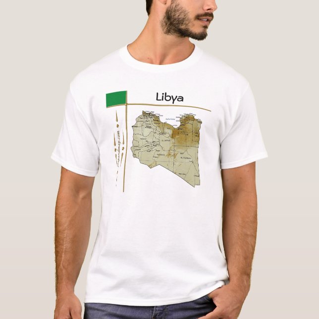 Camiseta com Mapa da Líbia + Bandeira + Título (Frente)