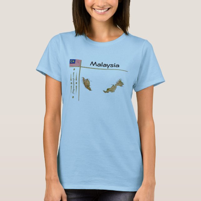 Camiseta com Mapa da Malásia + Bandeira + Título (Frente)