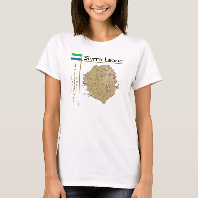 Camiseta com Mapa da Serra Leoa + Bandeira + Títul (Frente)
