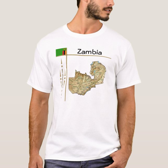 Camiseta com Mapa da Zâmbia + Bandeira + Título (Frente)