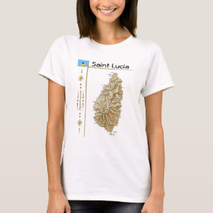 Camiseta com Mapa de Santa Lúcia + Bandeira + Títu