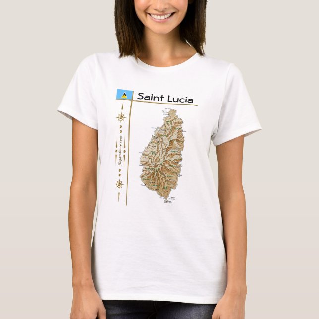 Camiseta com Mapa de Santa Lúcia + Bandeira + Títu (Frente)