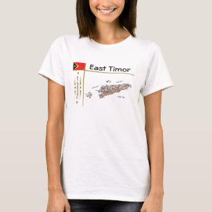 Camiseta com Mapa de Timor-Leste + Bandeira + Títu