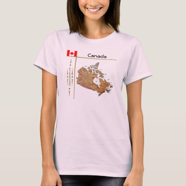 Camiseta com Mapa do Canadá + Bandeira + Título (Frente)